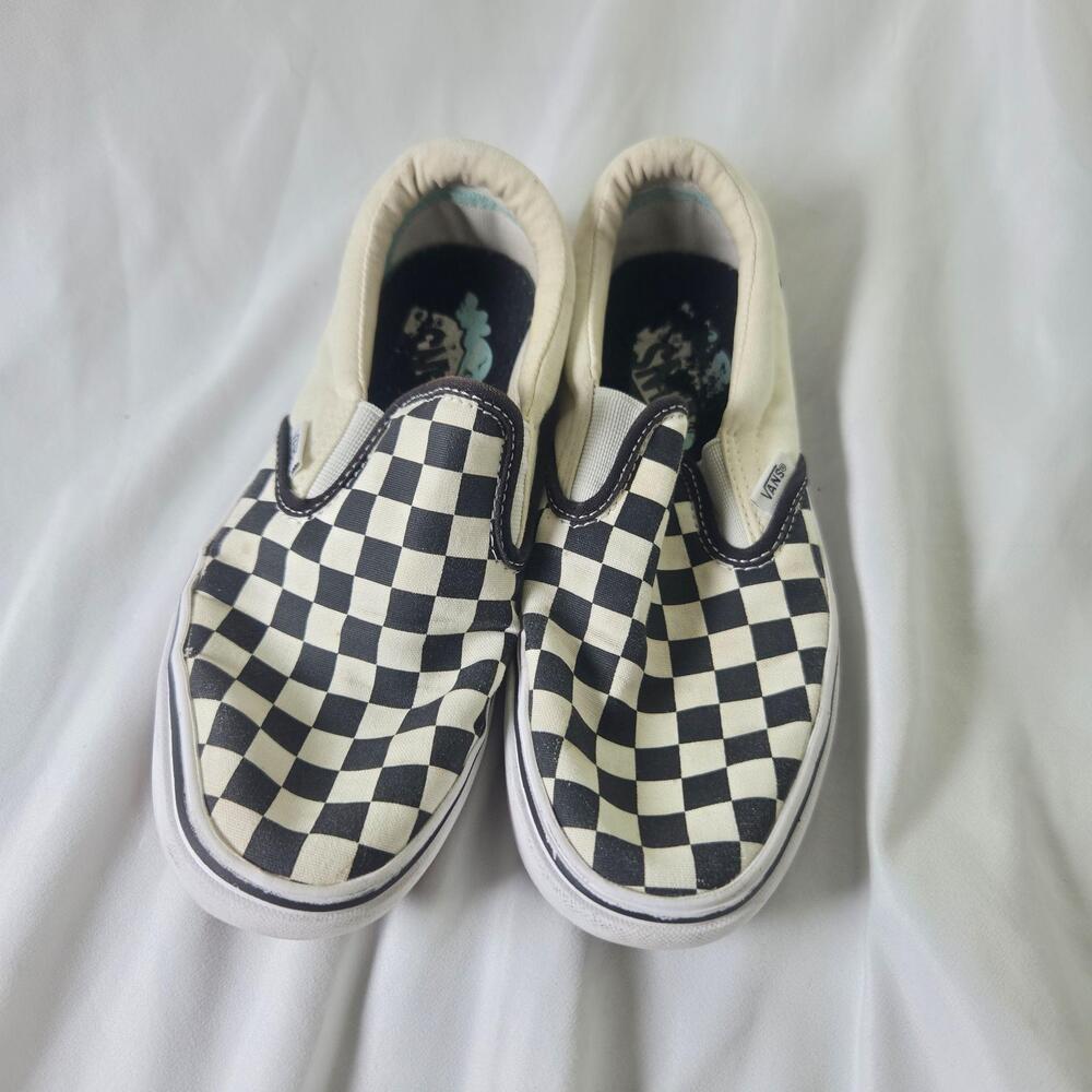Vans Slip-On Shoes Mens Size 6 Black Checkered Canvas Casual Skate Streetwear